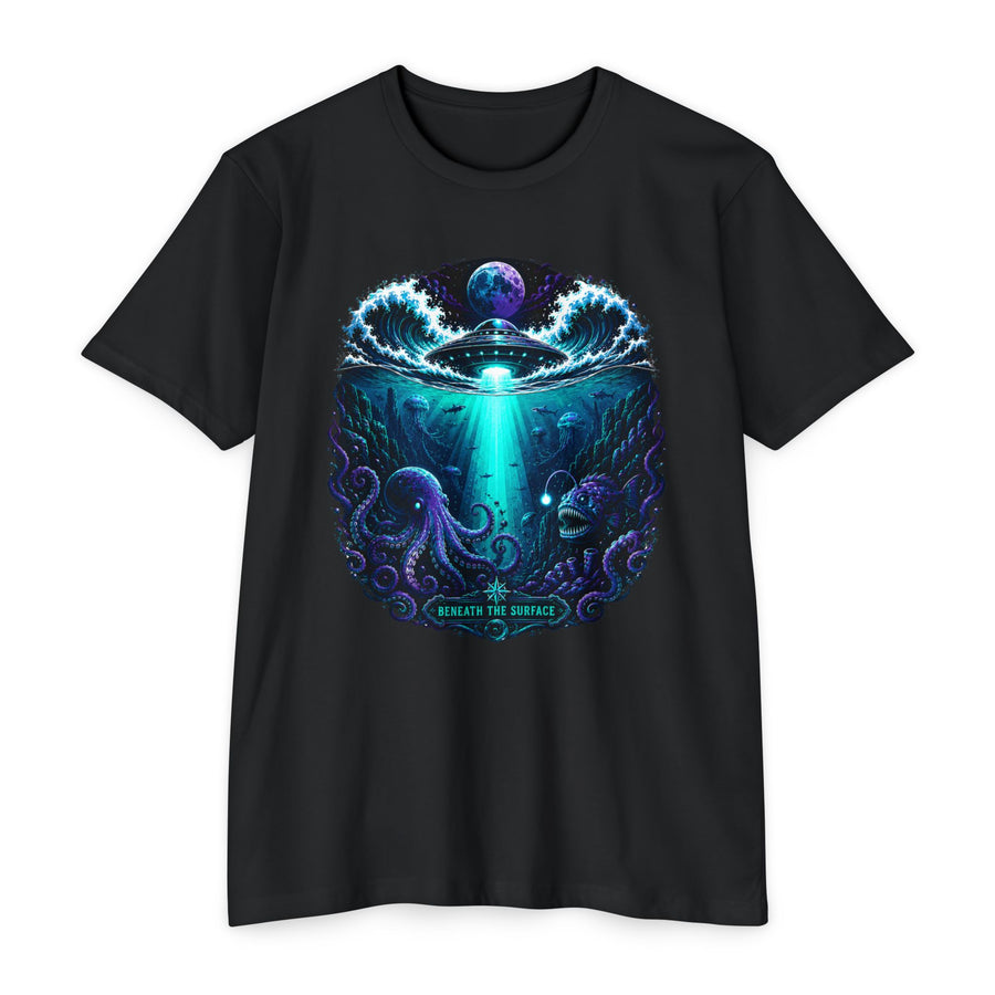 Alien Abduction T-Shirt — "Beneath the Surface" Sci‑Fi Alien & Octopus Graphic — view 3